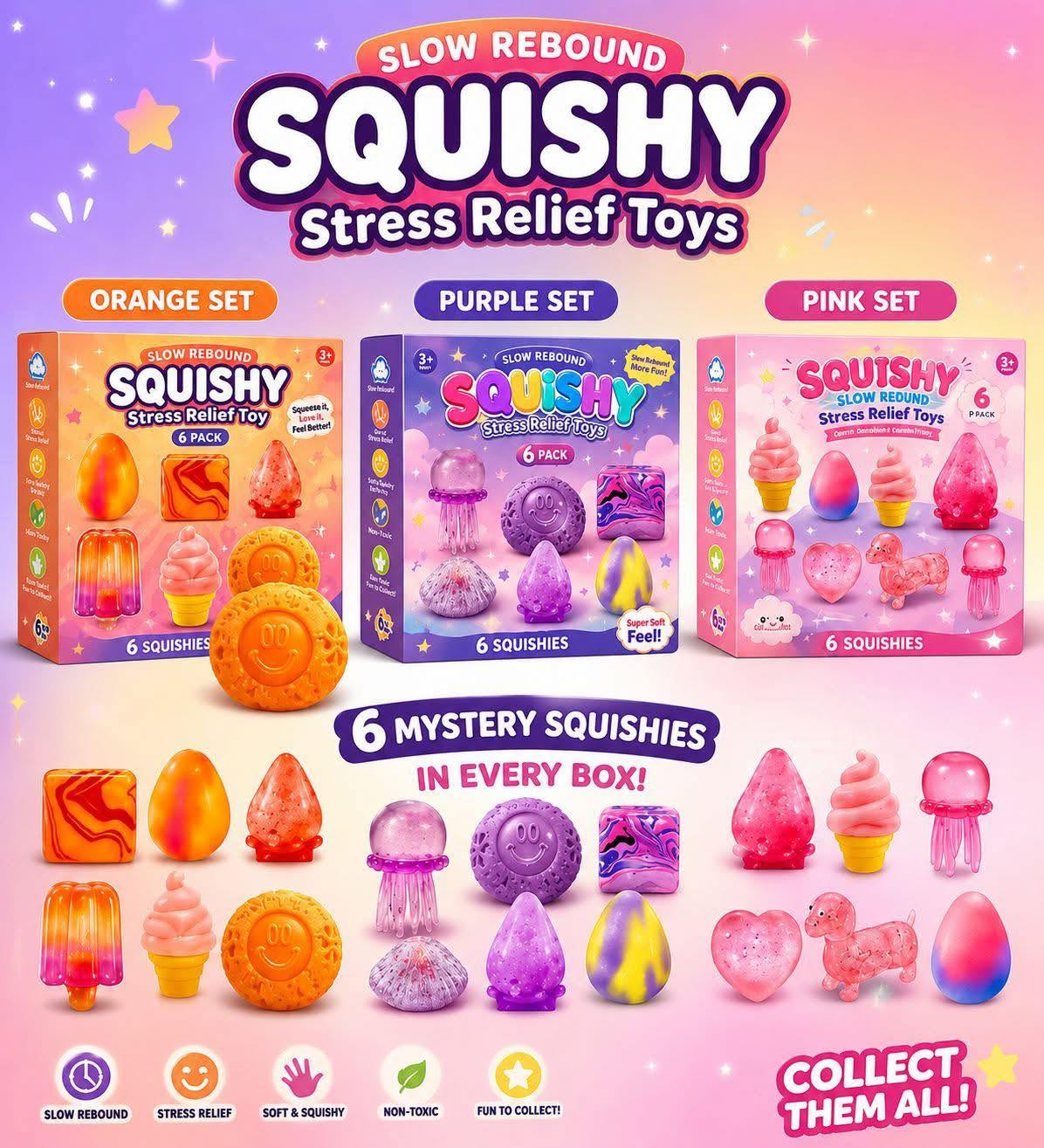Squishy Stress Relief SquishyBox - Set of 6