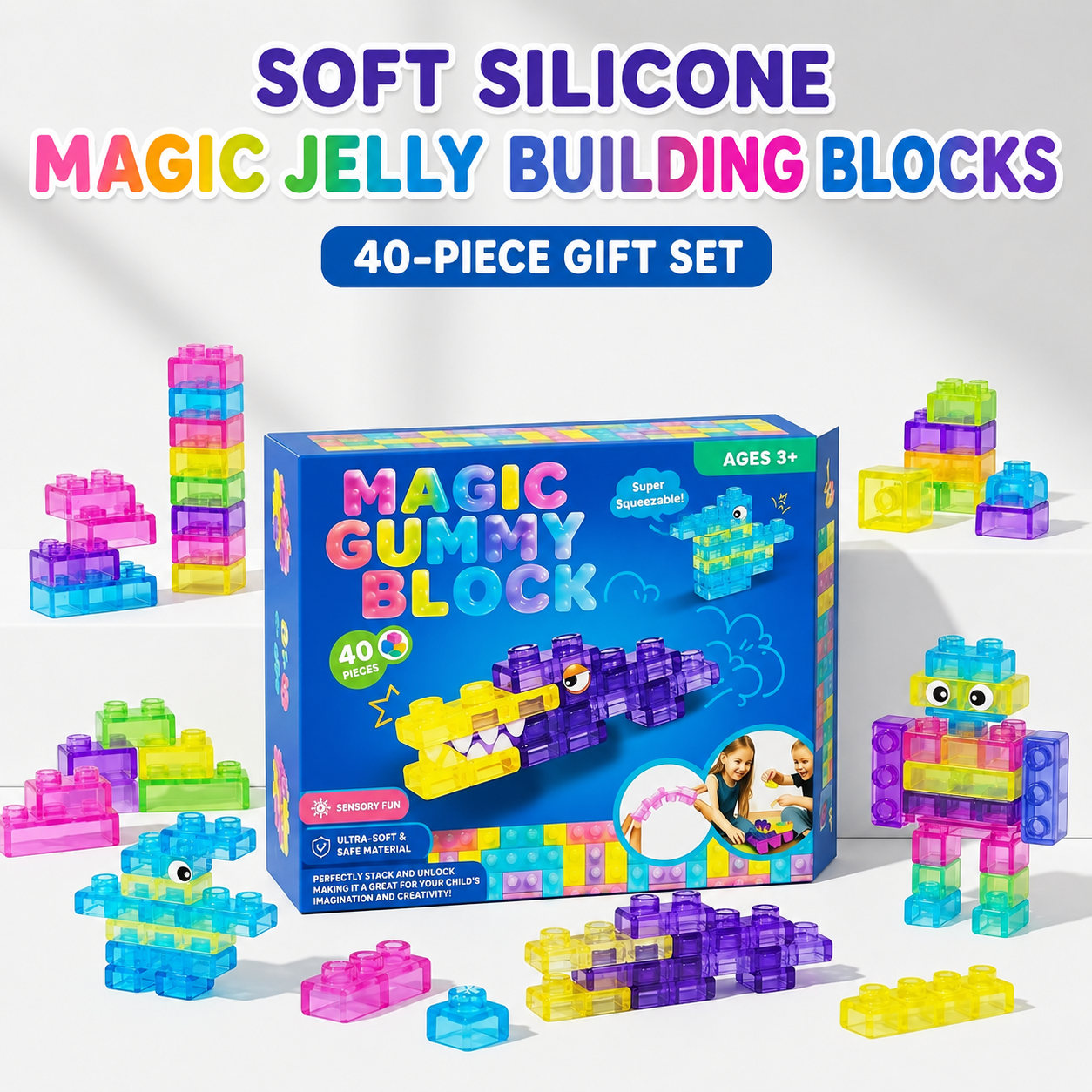 Transparent soft silicone jelly building blocks